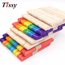 50 шт./лот, креативные деревянные DIY ремесла, красочные деревянные палочки для мороженого, палочки для матча, детские домашние игрушки ручной работы, пищевые материалы DIY