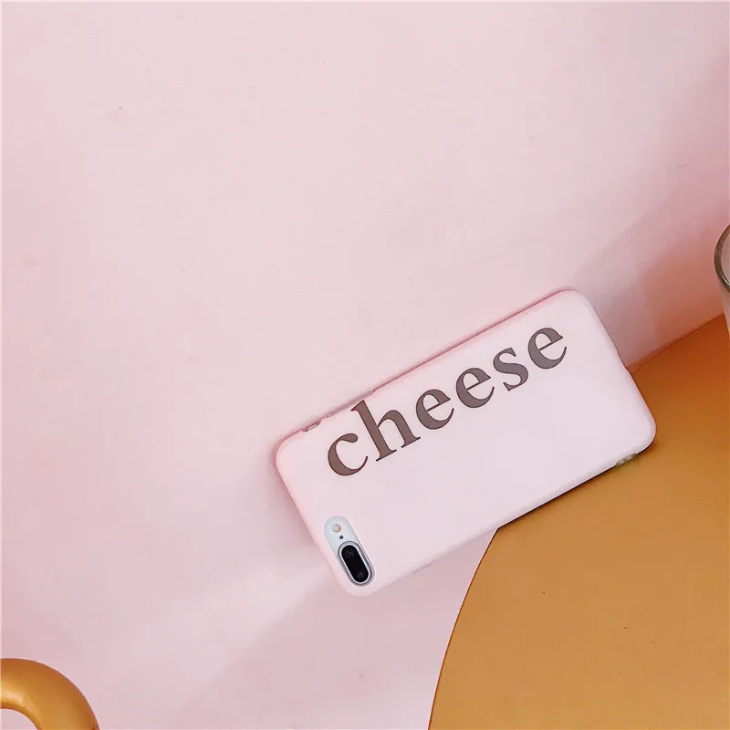 Simple Letters Cheese Pink Phone Case for iPhone XS MAX Case for iPhone X XR 6 6S 7 8 Plus Case Soft Silicon Matte Cover Capas07