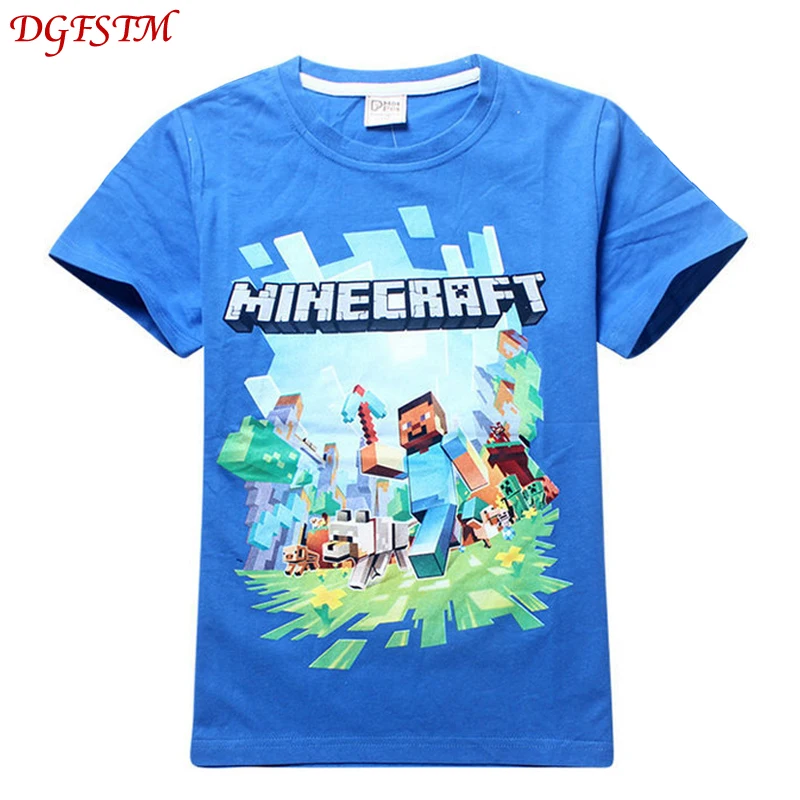 

2019 cotton cartoon boys short-sleeved T-shirt fashion 3D printing Minecraft pattern children's clothing T-shirt clothes 6-14Y