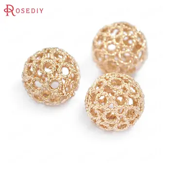

6PCS 12MM 24K Champagne Gold Color Plated Brass Hollow Twisted Round Spacer Beads High Quality Diy Jewelry Accessories