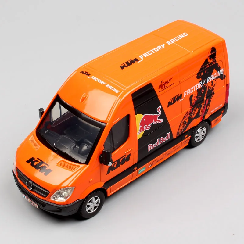 1:38 Scale Red Bull KTM Factory Racing Team classic SPRINTER MOTOCROSS minibus Van diecast metal models pull back truck cars toy