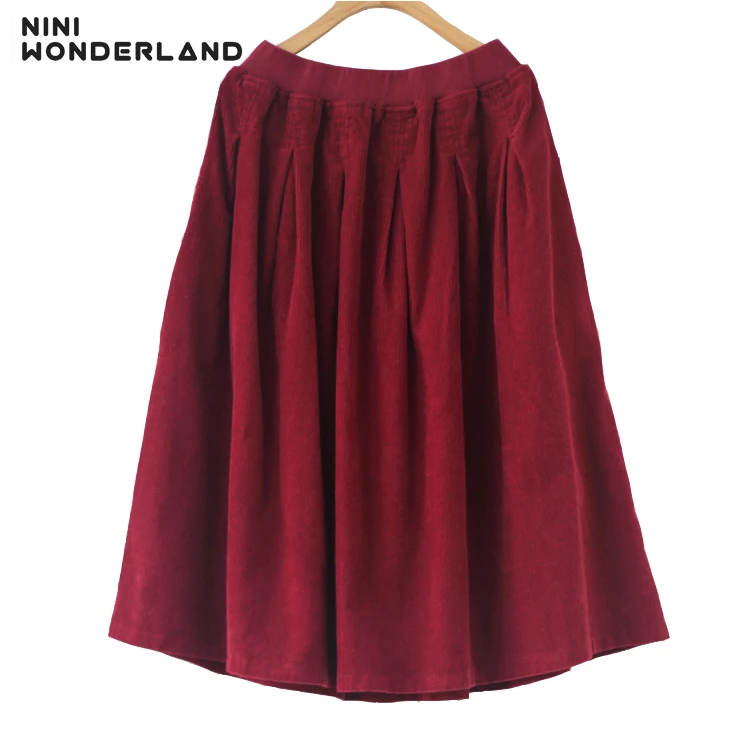 NINI WONDERLAND осенне зимняя однотонная хлопковая Вельветовая трапециевидная