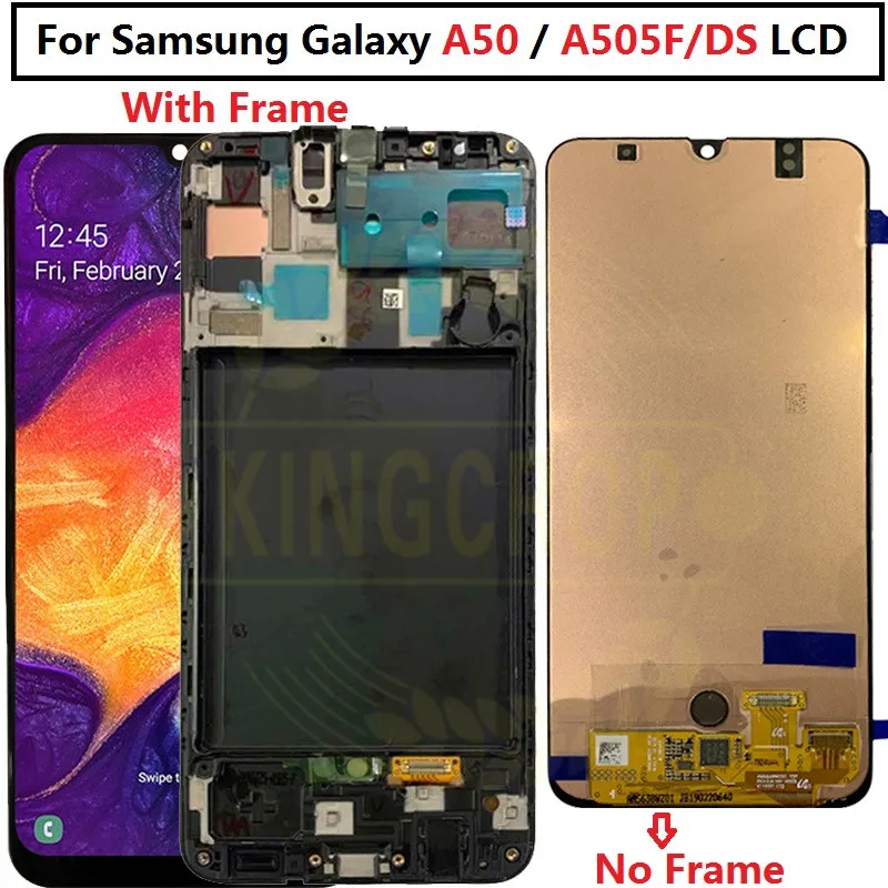 

super amoled For Samsung galaxy A50 A505F/DS A505F A505FD Display with frame Touch Screen Digitizer Assembly For Samsung A50 lcd