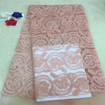

African Beaded Lace Fabric 2018 High Quality Women Lace Material Embroidery French Lace Fabric Nigerian Tulle Mesh Lace Fabrics