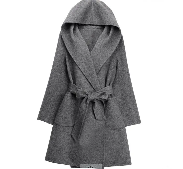Mode Manteaux gris Automne De Noir Survêtement camel Hiver Femme Dames Pardessus Ceinture Femmes Lâche Laine À 2018 Cachemire Occasionnel Capuchon Mélange Manteau wI7Rq4