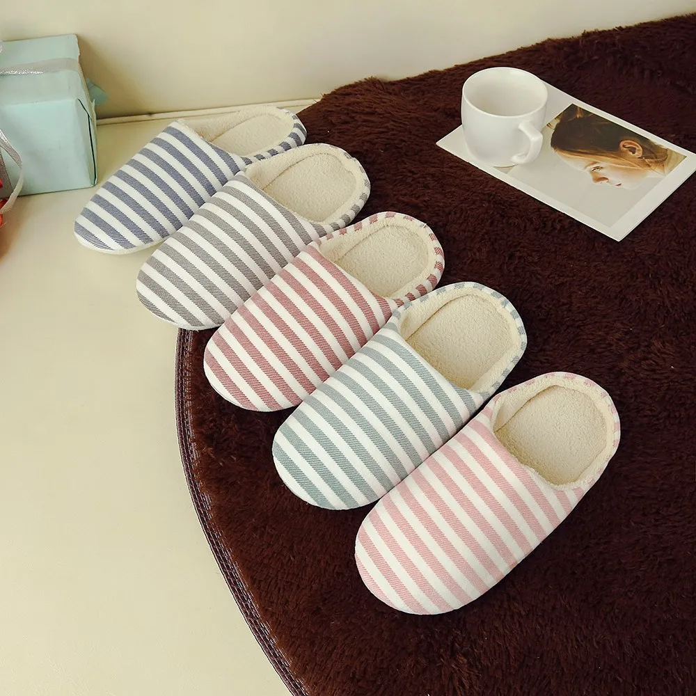 Sleeper#501 NEW Women Men Warm Striped Slipper Indoors Anti-slip Winter House Shoes casual home ladies hot Free Shipping