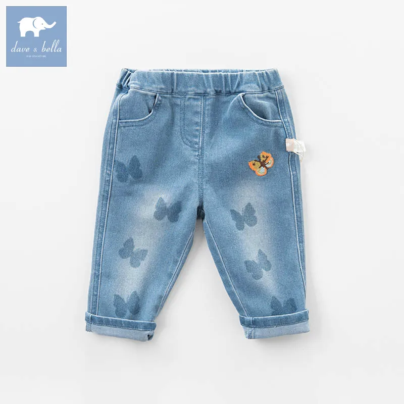 

DBZ6973 dave bella spring baby girls fashion butterfly print denim blue jean kids pants children boutique trousers