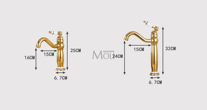 Золото сосуд Раковина Смесители одно отверстие Медь умывальник крана горячей и холодной водой одной ручкой