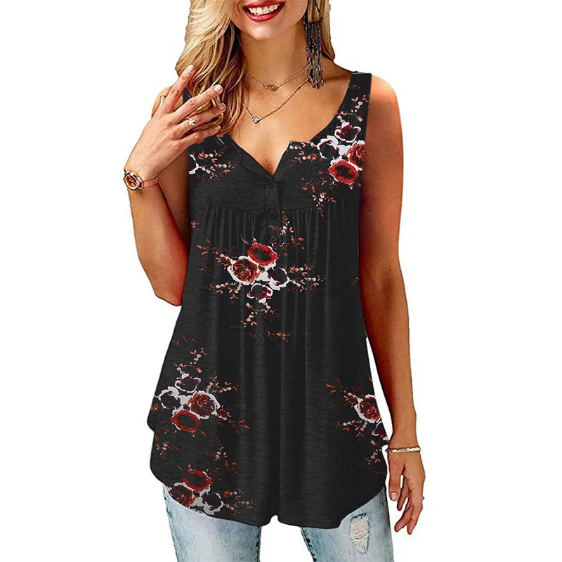 Женские топы Женская майка вечерние летние пуговицы Camisole Мода Круглый вырез майка без рукавов