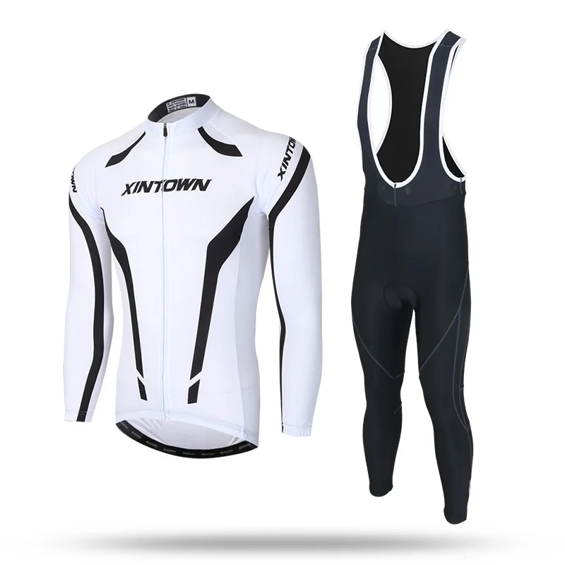 

XINTOWN White Cycling Jersey Set Men's MTB Sportwear Long Sleeve Suit Sportswear Jersey Winter Jacket Cycling Suit Autumn