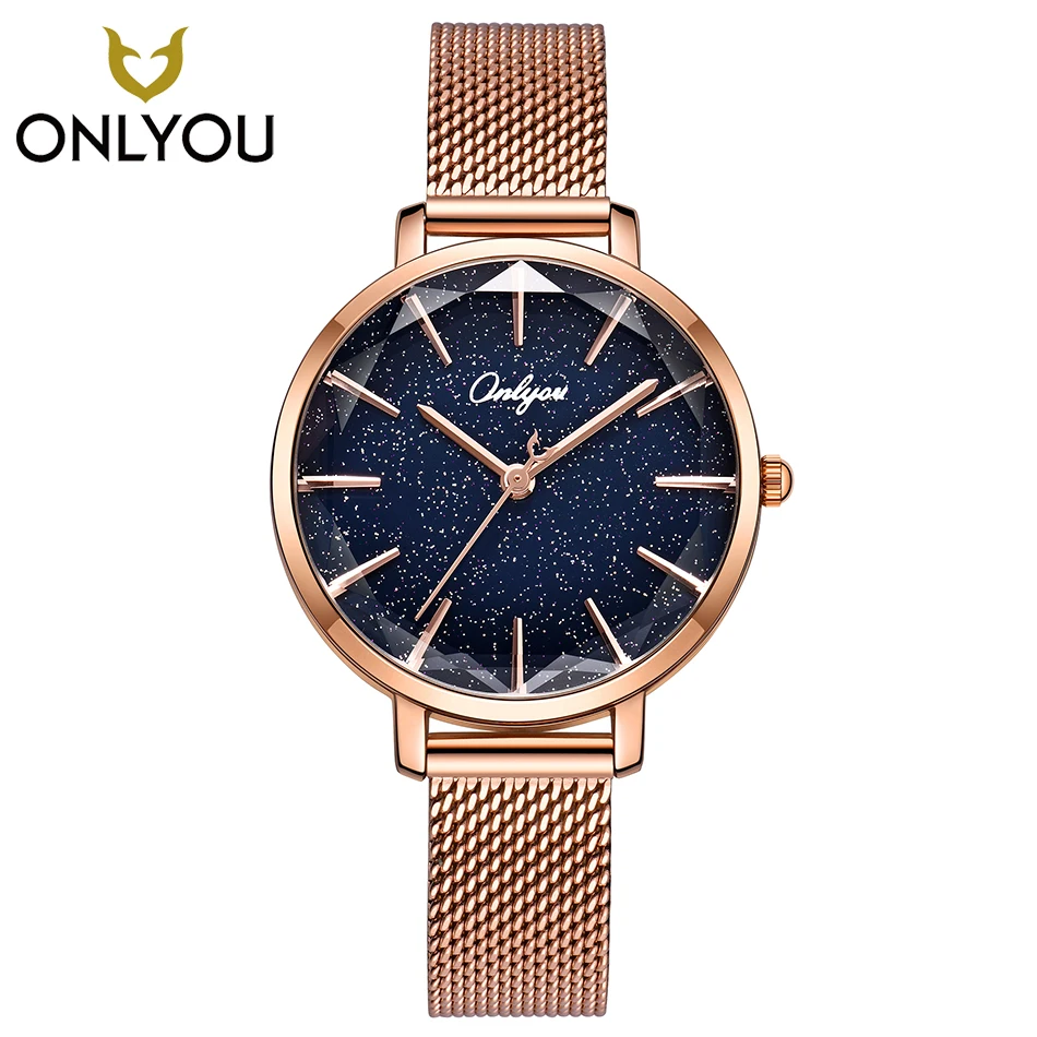 

ONLYOU Fashion Women Starry Sky Quartz Watch Mesh Steel Colorful Wristwatch Jewelry Elegant Lady Stylish Watches Female Clock