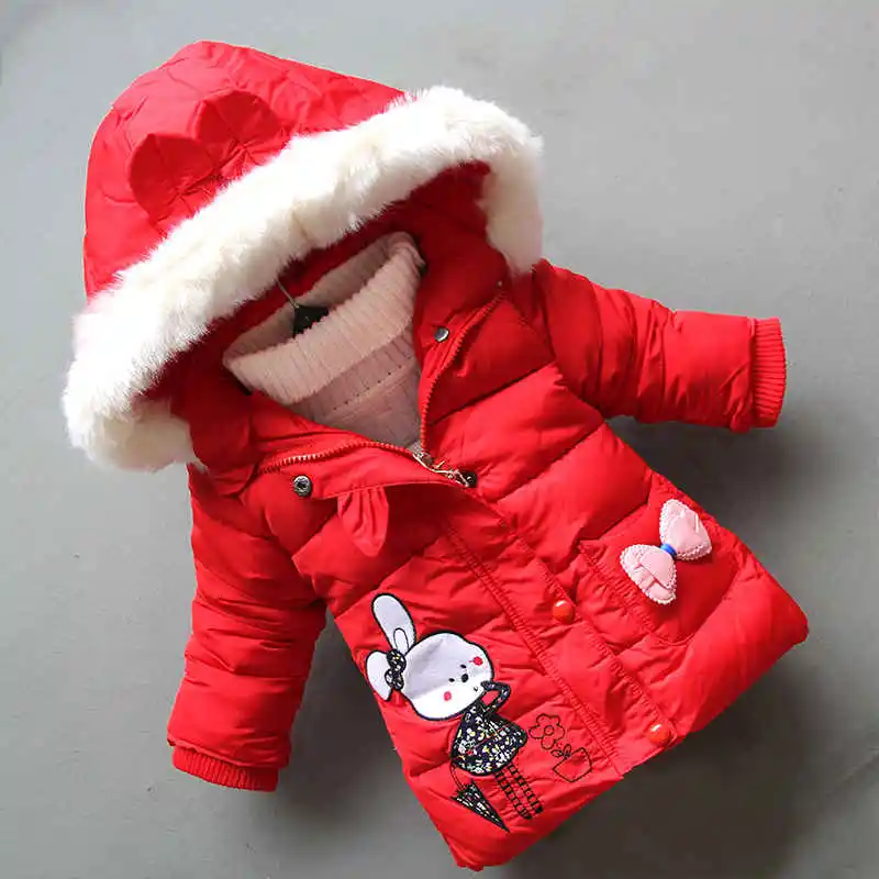 

Bibicola 2018 winter new baby girls warm hooded down jacket newborn cartoon pattern plus velvet thick coattoddler cotton jacket