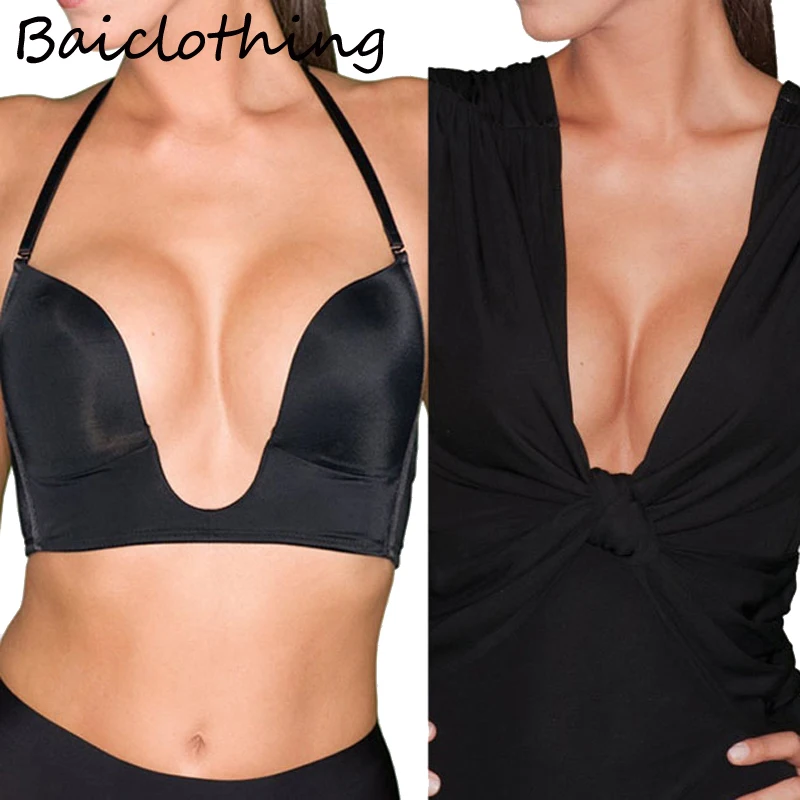 

32 34 36 38 40 42B C D E Womens 3/4 Cup Underwire Smooth Seamless Deep U Bralette Adjustable Convertible Strap Push Up Bra Black
