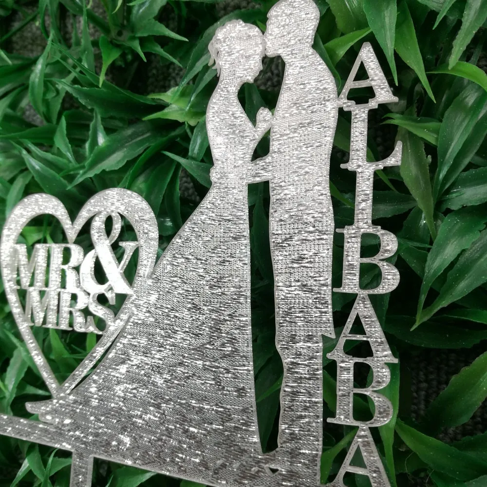 Personalized Wedding Cake Topper, Wedding Decoration, Acrylic silver glitter, Custom wedding cake topper personalized last name1