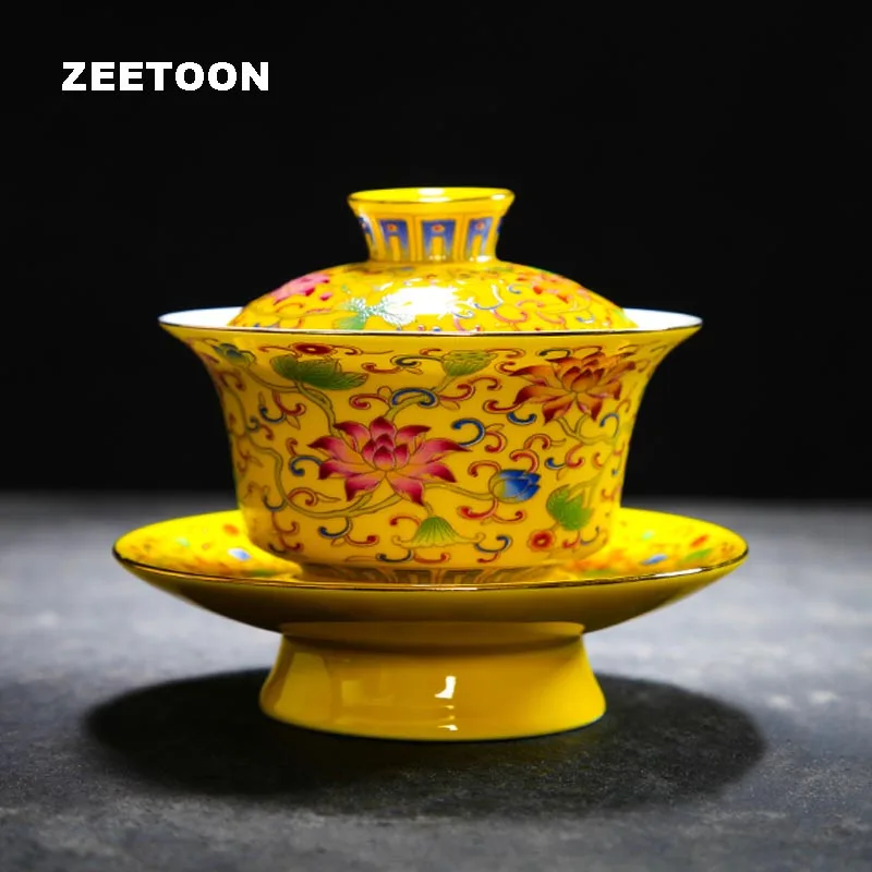 

300ml Chinese Palace Style Qianlong Vintage Color Enamel Porcelain Gaiwan China Kung Fu Tea Set Master Tea Cup Bowl Pot Teapot