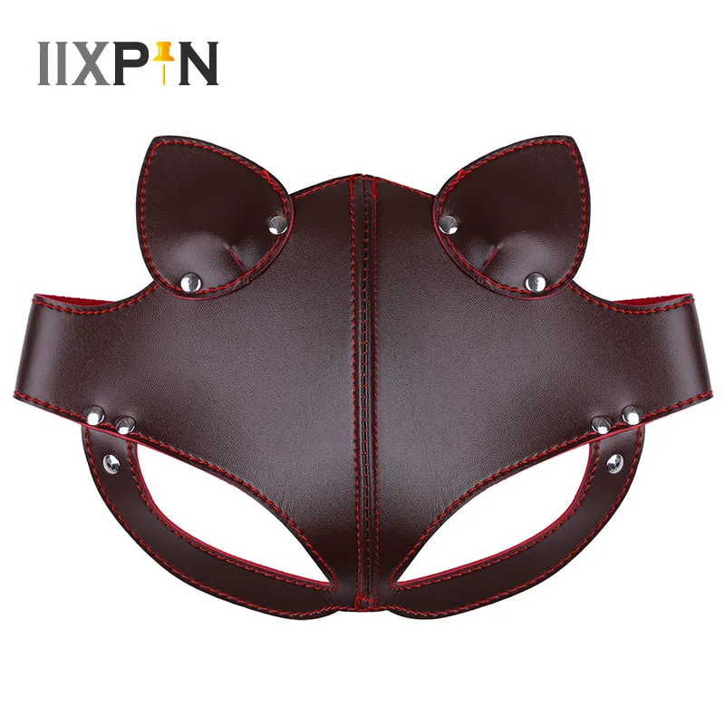 

IIXPIN Fox Mask Sexy Cosplay Costumes Half Eyes Face Mask Fox head Cat hood Masks Costumes PU Leather Eye Cover mask Cosplay
