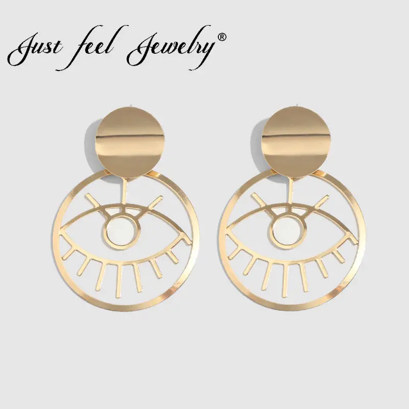 Новинка 2019 большие круглые металлические висячие серьги JUST FEEL для женщин модные