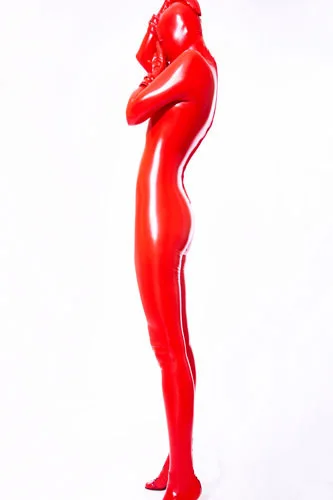 

New 100% Latex Rubber Mask Men Or Women Unisex Catsuit Sexy Red Tight Bodysuit 0.4mm Size XXS-XXL