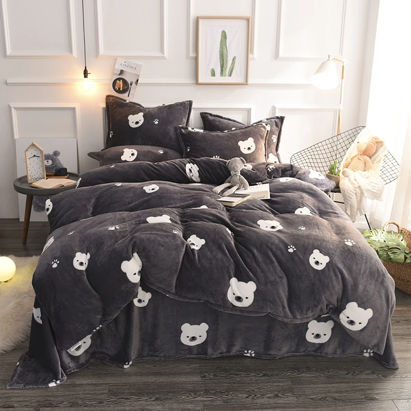 4pcs Winter Warm Fluffy Plush Thick Flannel Fleece Lovely Cartoon