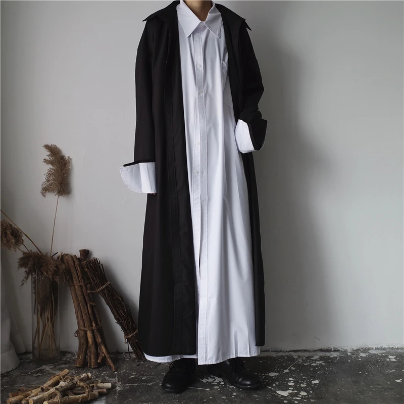 [EAM] Осенняя Новая модная длинная однотонная черная белая рубашка с отворотом, подходит ко всему, очень Длинная женская блузка YC044