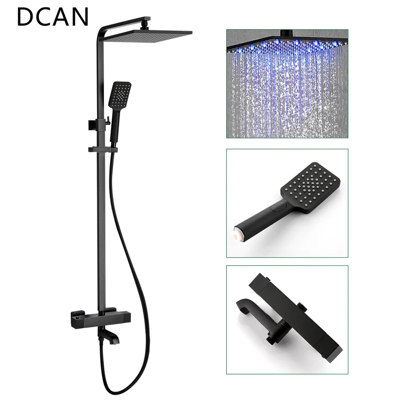 

Black Wall Mounted 8x10" Rain LED Shower Faucet Mixer Set &Bathroom Commodity Shelf /Swivel Tub Spout /Hand Shower/Bidet Sprayer