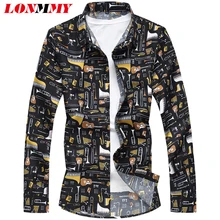 LONMMY плюс размеры 6XL 7XL гитары повседневные мужские рубашки slim fit с длинным рукавом для мужчин s рубашки для мальчиков платье Гавайские рубашки одежда