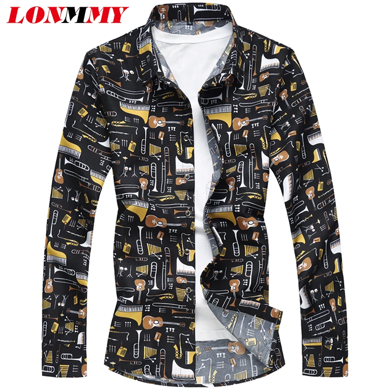 Мужская рубашка LONMMY гавайская Облегающая большого размера 6XL 7XL с длинным рукавом