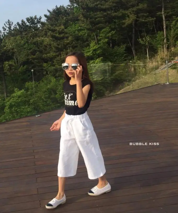 

Cuhk Wide Leg Trousers For Children Aged 12-15 Summer Slacks Korean Version Loose Seven-point Beach Pants For Children