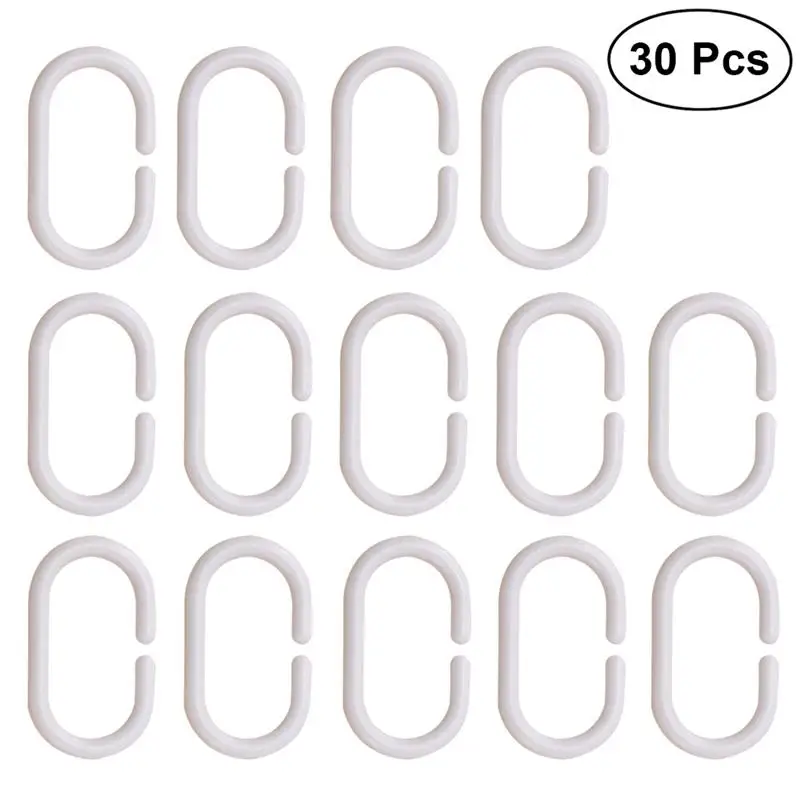 

30pcs Curtain Rings Plastic C-shaped Oval Curtain Hooks Drape Loop Clip for Home Window Hotel Bathroom