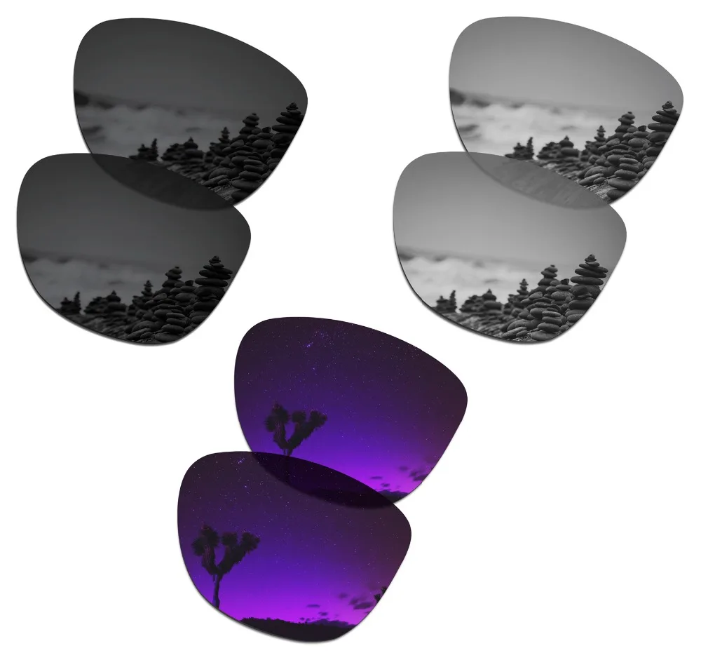 

SmartVLT 3 Pairs Polarized Sunglasses Replacement Lenses for Oakley Frogskins Stealth Black & Silver Titanium & Plasma Purple