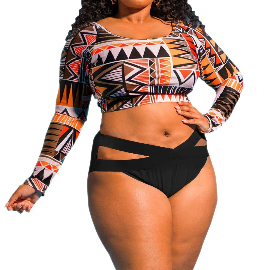 

High Waist Swimsuit Women Two Pieces Suits Long Sleeves Surfing Suit Plus Size Swimwear Bathing Suits Swimming Suit 5XL