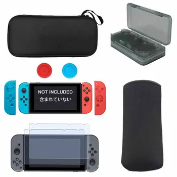 

6 in 1 Kit For Nintendo Switch Hard Carrying Case+Soft Carry Pouch Bag Silicon Case Thumb Grips Caps Tempered Glass Film Switch