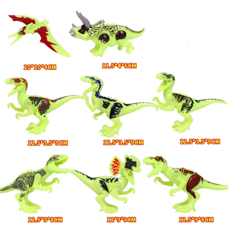 8 Styles Building Blocks Luminous Single Dinosaurs Jurassic World Pterosaurs Classic With Legoe Figures Bricks Toys  Kids F4