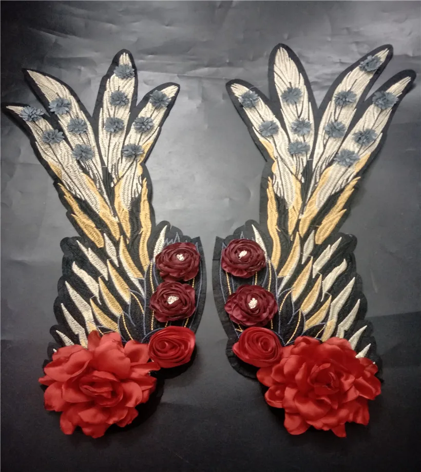 flower wing beaded Embroidered patches para vestuario decorative sew on designer patches for