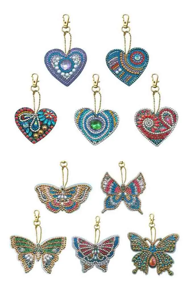 10pcs Unicorn Butterfly Design Diy Diamond Keychain Painting Christmas Gift Diy Special Full Drill Woman Girl Jewelry Keyring - Цвет: 10pcs-set