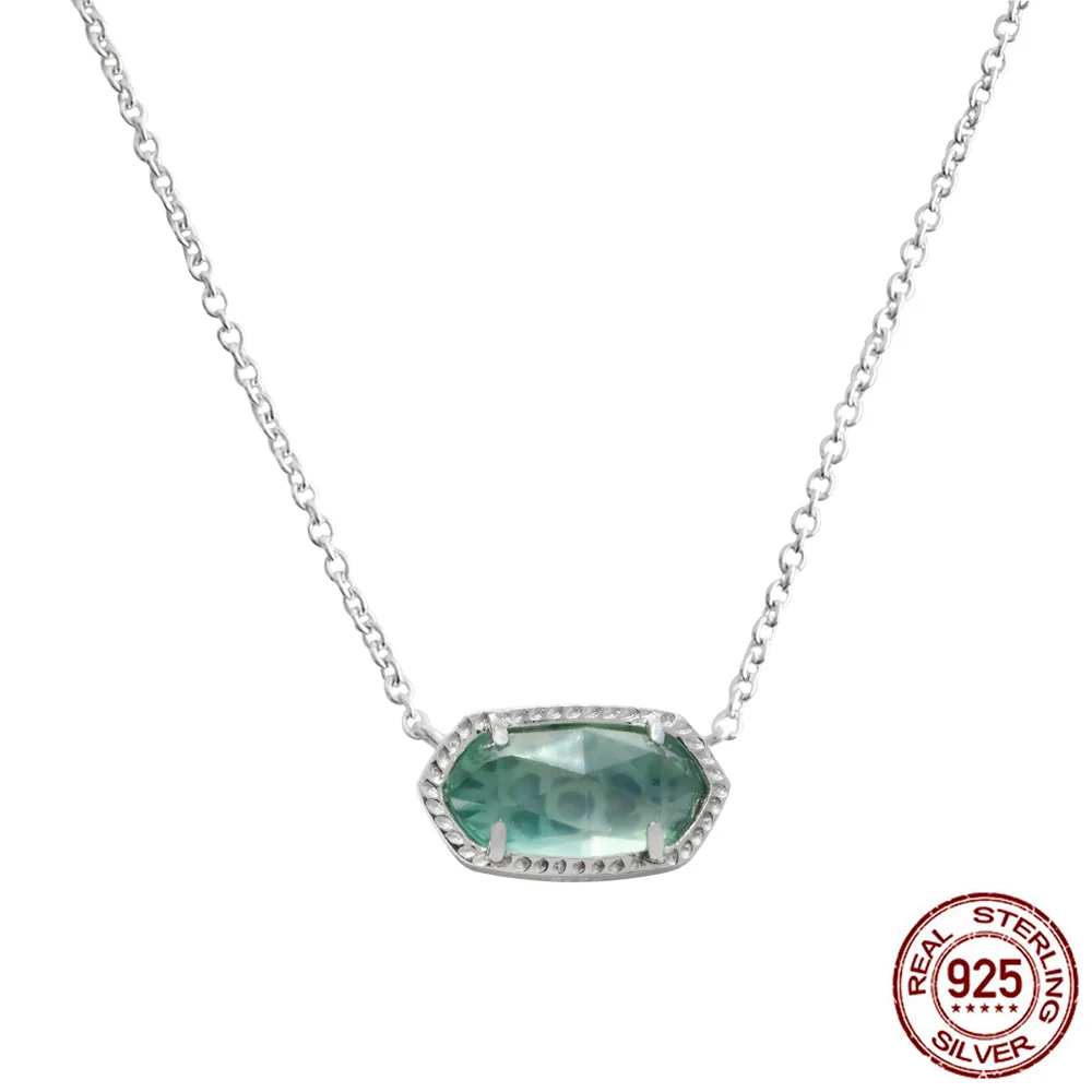 

Popular 925 Sterling Silver KS Handmade Pendant Necklaces Clear Green CZ Women Fashion Jewelry Valentine's Day Gift
