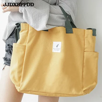 

Solid Canvas Shoulder Bags Environmental Shopping Bag Tote Package Crossbody Bags Purses Casual Solid Handbag For Women
