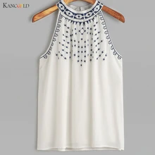 Шифоновая кофта стильная Для женщин Лето г. женские Стиль мягкие, с вышивкой, на бретелях повседневные топы без рукавов, модная блуза и Для женщин F9