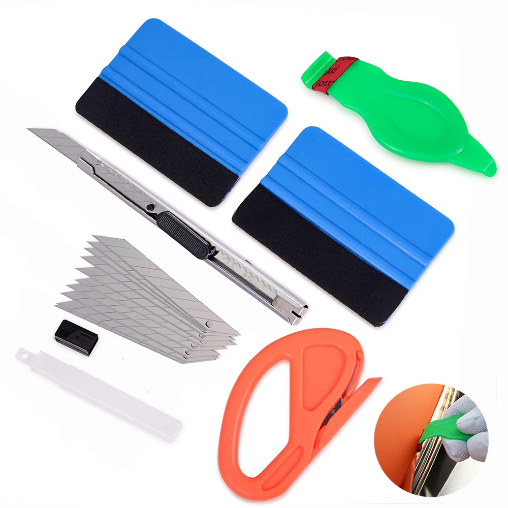 

FOSHIO Vinyl Wrap Microfiber Felt Stick Squeegee Safety Paper Cutter Knife Set Car Sticker Film Wrapping Tool Auto Window Tint