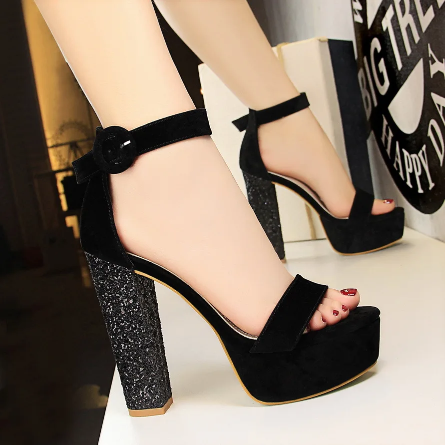 

New summer sandals women sexy bling high heels platform shoes ladies fashion open toe block heels sandals big size sandalias