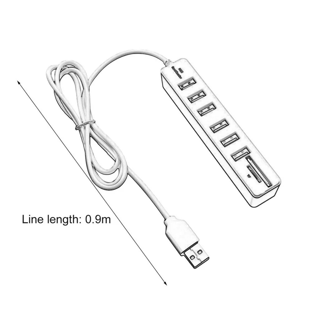 Новейший USB 2,0 концентратор 6 портов высокоскоростной 480 Мбит/с TF/SD кардридер USB разветвитель для ПК Ноутбук Периферийные комплектующие