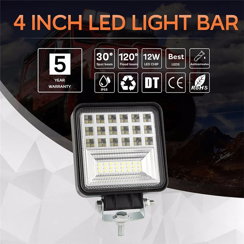 

4 inch 126W Led Work Light 6000K Lamp Offroad Light Bar Combo For 4x4 Trucks Off-road Vehicles LED Lamps for Cars Truck SUV ATV