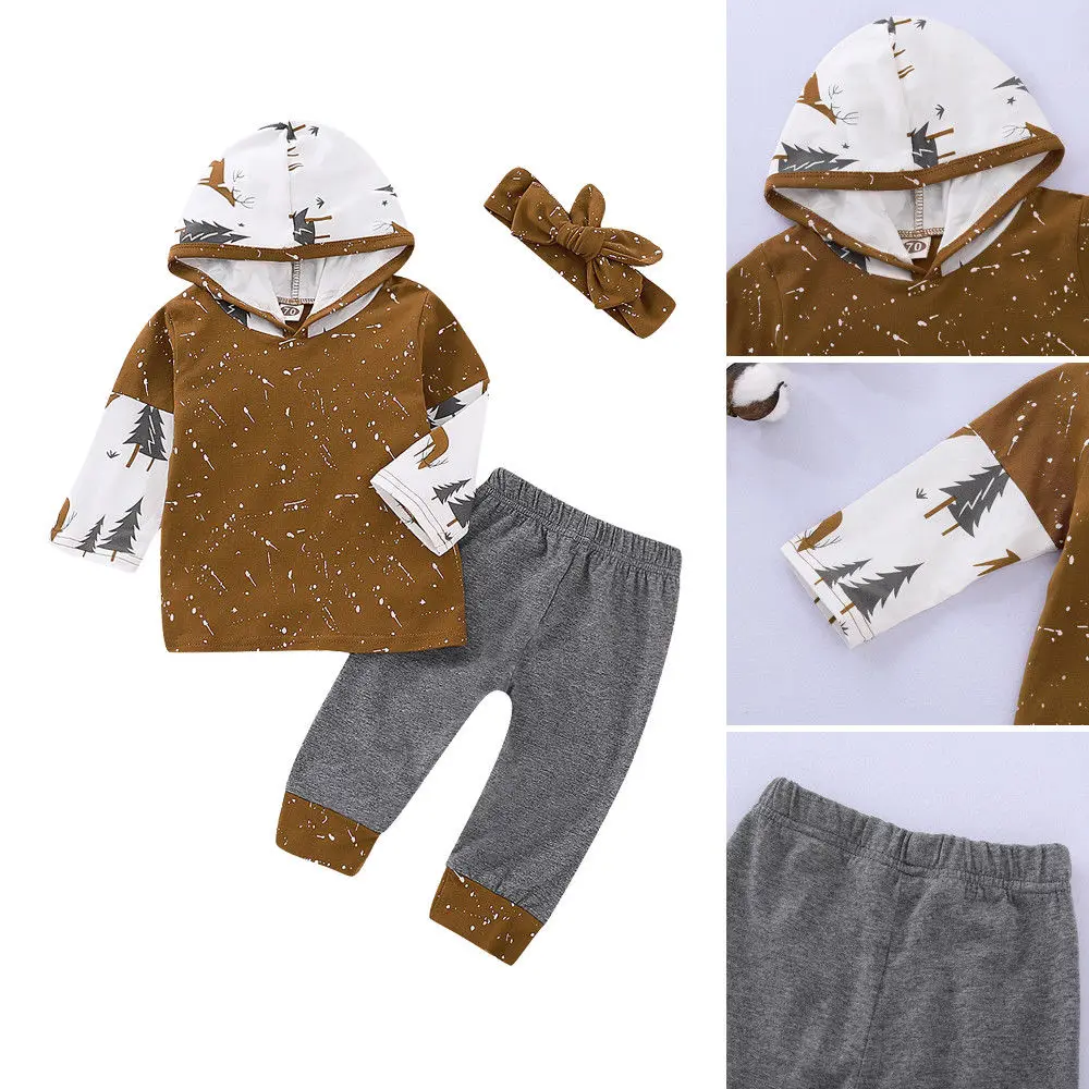 

Fashion Baby Boy Girl Infant Clothes Autumn Winter Hooded Tops+Pants 3PCS Set Outfits US
