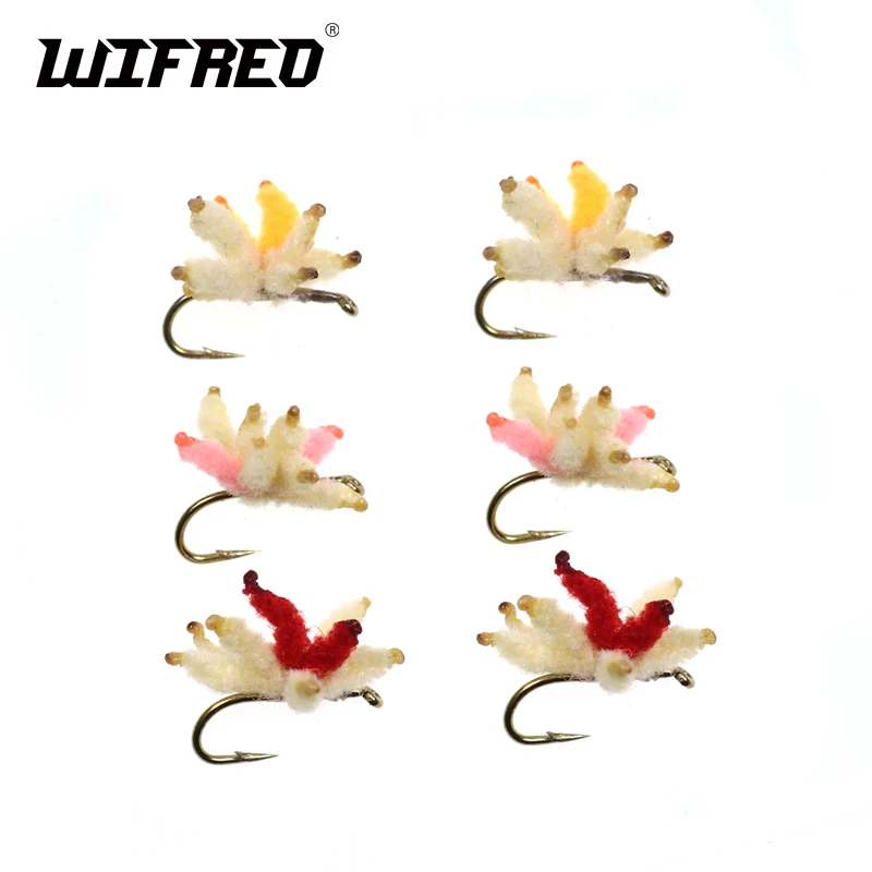 

Wifreo 6PCS Size 18 Mix Color Trout Salmon Carp Crappie Bluegill Fishing Bait Artificial Maggots Fly Breadworm Cluster Bait