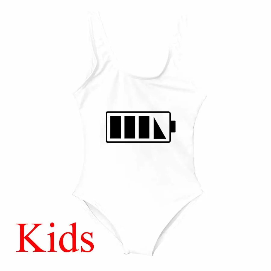 Семейный слитный купальник, купальный костюм с рисунком батареи, для мамы и девочек, для женщин, детей, для малышей, купальники, одежда бикини, пляжная одежда - Цвет: Kid White