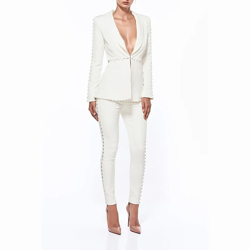 

wholesale 2019 New dress White long-sleeved Fashion and leisure Two Piece Set Dress (H2009)