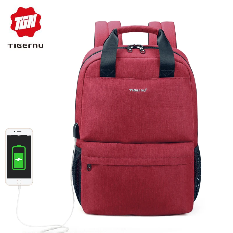 Скидка Tigernu Марка Повседневная женская мода USB зарядка Школьный Рюкзак женский 15.6 Рюкзаки для ноутбуков для девочек подростков Рюкзак
