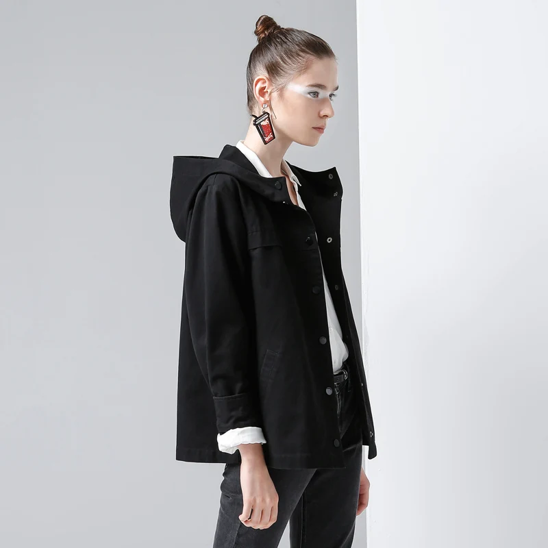 Toyouth Back Striped Bomber Jackets Women New Short Coats Vintage Patchwork Hooded Outerwear Coat Loose Cotton Chaqueta Mujer