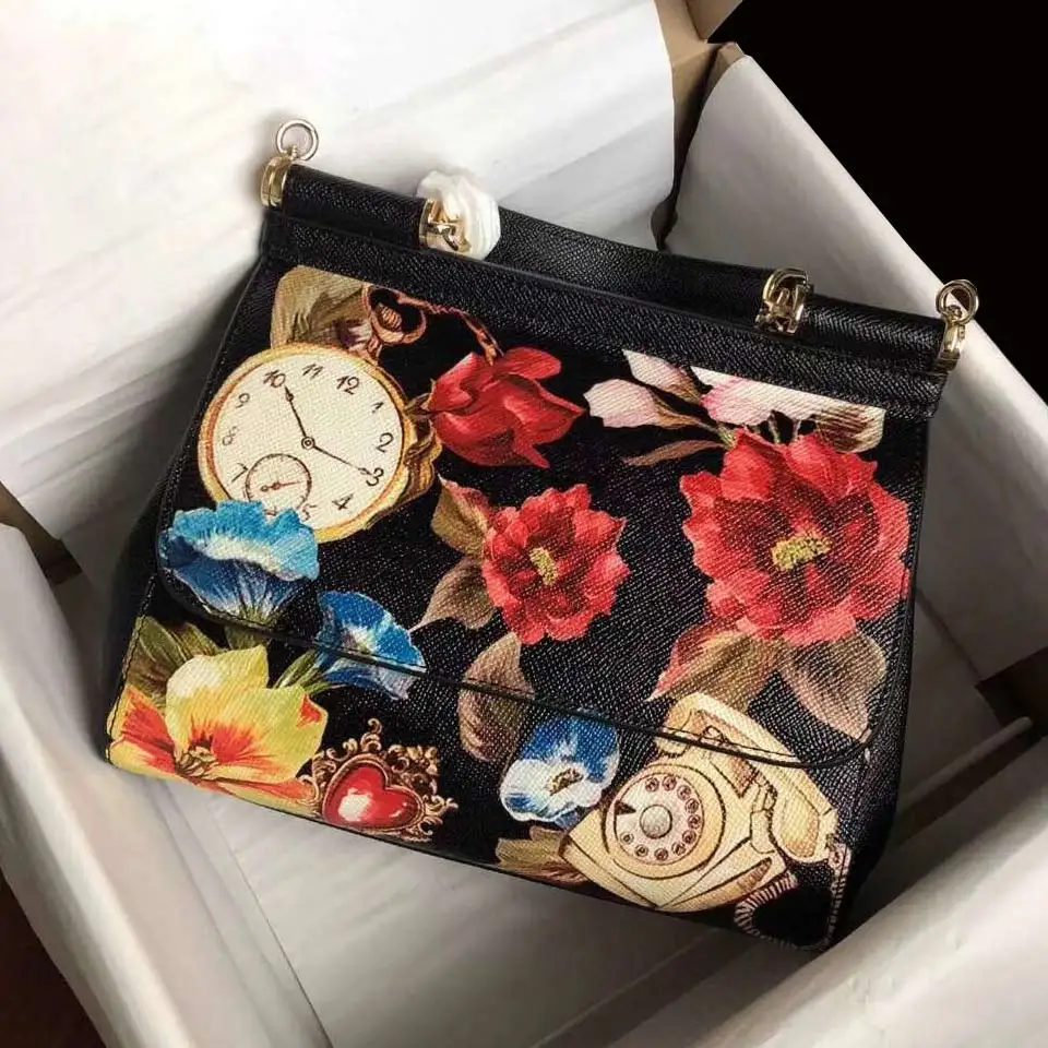 

2019 New Phone Flower Poker Printed Painted Single Shoulder Slant Handbag