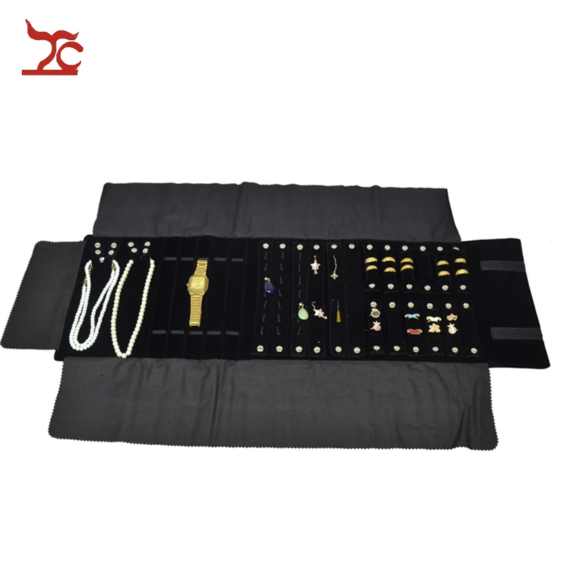 2016 Brand New Jewelry Display Black Velvet Necklace Holder Watch Storage Case Jewellery Travel Roll Bag